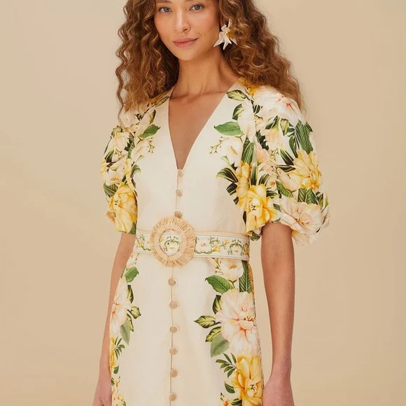 Floral Puff Sleeve Dress - Picture 1 of 5